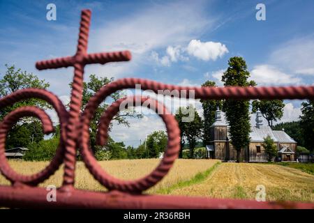 iglesia de San Nicolas y San Juan Bautista, catolica griega, construida en 1837,Tyrawa Solna, valle del rio San, ,Cárpatos, Polonia, europa. Foto Stock