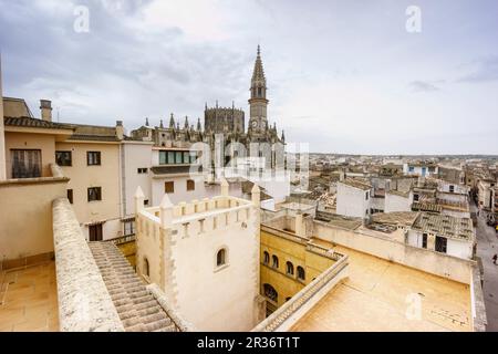Torre del Palau,siglo XIV, parte del antiguo Palacio de los Reyes de Mallorca, construido por el Rey Jaume II, Manacor, Mallorca, Islas Baleares, Spagna. Foto Stock