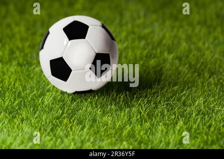 Pallone da calcio in erba prima che il gioco Foto Stock