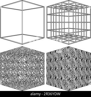 Cubo dal semplice al complicato vettore di forma. Illustrazione isolata su sfondo bianco. Un'illustrazione vettoriale della forma geometrica. Platonic così Illustrazione Vettoriale