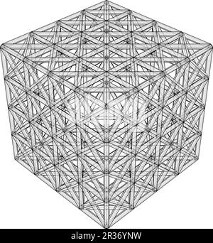 Vettore forma gabbia cubo. Illustrazione isolata su sfondo bianco. Un'illustrazione vettoriale della forma geometrica. Solido platonico. Figura geometrica. Illustrazione Vettoriale