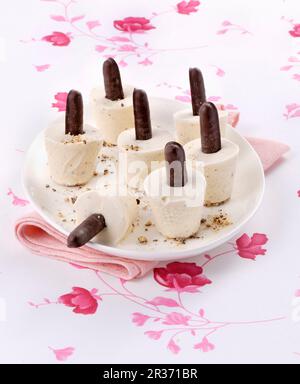 Gelatini mignon (gelato alla vaniglia con bastoncini di cioccolato) Foto Stock