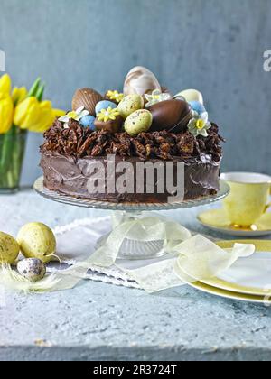 Torta al cioccolato con uova di pasqua Foto Stock