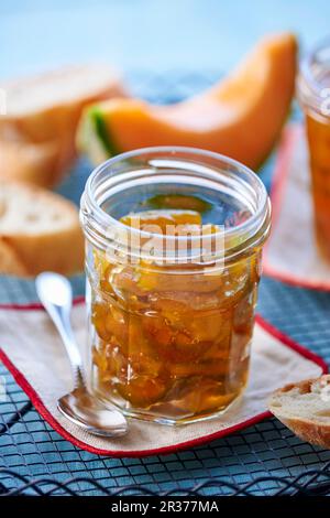 Un vasetto di marmellata di meloni Foto Stock