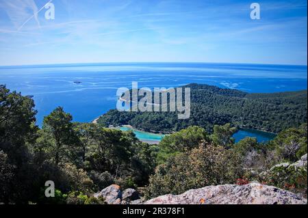 Vista panoramica della costa dell'isola di Mljet in Croazia Foto Stock