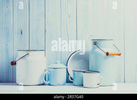 Enamelware still life Foto Stock