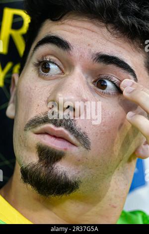 Parigi, Francia. 21st maggio, 2023. Vitinha durante la partita di calcio Ligue 1 tra AJ Auxerre (Aja) e Paris Saint Germain (PSG) il 21 maggio 2023 allo Stade Abbe Deschamps di Auxerre, Francia. Credit: Victor Joly/Alamy Live News Foto Stock