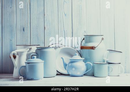 Enamelware still life Foto Stock