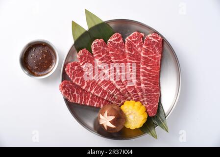 Manzo giapponese Kobe per barbecue，manzo giapponese Wagyu per yakiniku di alta qualità，fetta di manzo giapponese，manzo giapponese marmorizzato utilizzato per sukiyaki e shabu, Kobe Foto Stock