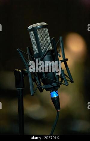 Immagine di un microfono a condensatore da studio su un supporto per microfono Foto Stock