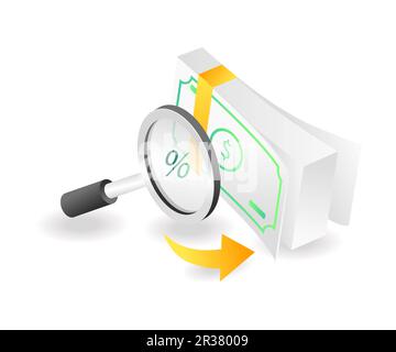 Illustrazione del concetto isometrico piatto. analizzare il reddito percentuale di denaro Foto Stock