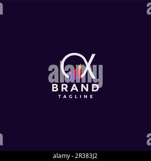 Grafico a barre all'interno del simbolo alfa. Design minimalista con logo Alpha Symbol e grafica Bar all'interno. Illustrazione Vettoriale