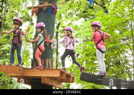 Il percorso ad ostacoli nel parco avventura Foto Stock