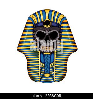 Illustrazione del faraone d'oro Egitto cranio umano mascotte carattere Illustrazione Vettoriale