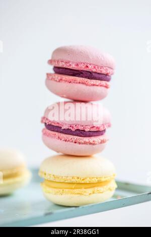 Macaron di lamponi e limone Foto Stock