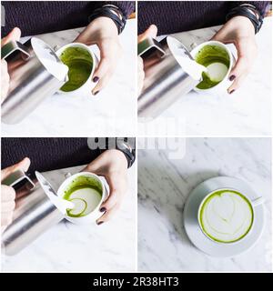 Insieme di rendere matcha tè cappuccino Foto Stock