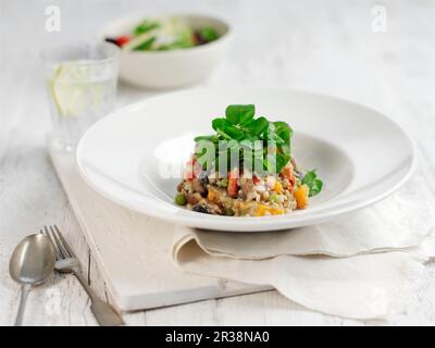 Risotto con funghi portobello e zucca arrosto alle butternut Foto Stock