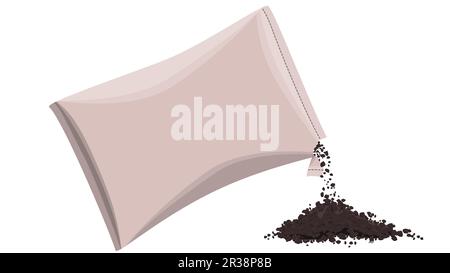 Aprire sacco e mucchio di terreno isolato su sfondo bianco. Clipart del vettore. Illustrazione Vettoriale