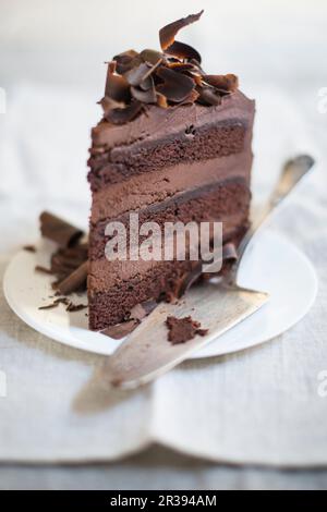 Un pezzo di torta al cioccolato Foto Stock