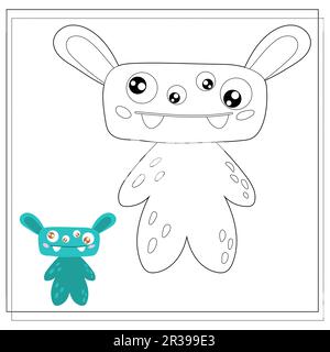 Libro da colorare per bambini, mostri cartoni animati, alieni. Illustrazione vettoriale su sfondo bianco. Illustrazione Vettoriale