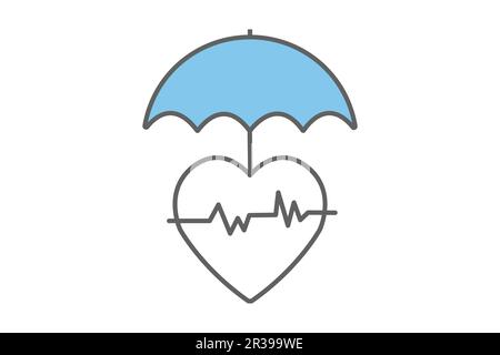 Ombrello assicurazione sulla vita. simbolo di assicurazione, protezione. Design a icone a due tonalità. Semplice disegno vettoriale modificabile Illustrazione Vettoriale