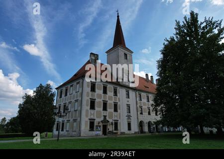 Chropyne, repubblica Ceca, castello rinascimentale Chropyne, regione della Moravia, Europa, vista panoramica aerea del paesaggio Foto Stock