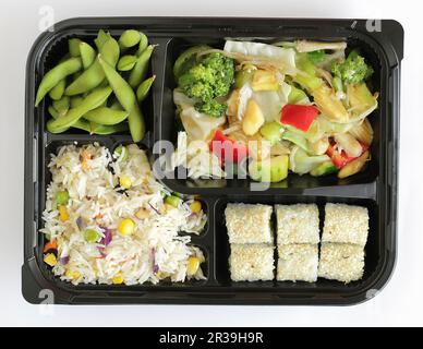 Un menu vegano bento Foto Stock