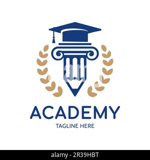 Colonna a matita con tappo graduato, logo vettoriale. Logo Education. Isolato su sfondo bianco Illustrazione Vettoriale