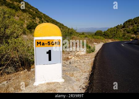 Carretera de randa a Cura, macizo de Randa, Algaida, Maiorca, isole Baleari, Spagna, Europa. Foto Stock