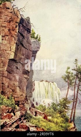 Un assaggio delle Cascate del Niagara da Under Luna Island acquerello di Thomas Mower Martin dal libro ' Canada ' di Wilfred Campbell, pubblicato nel 1907 da Adam e Charles Black a Londra Foto Stock
