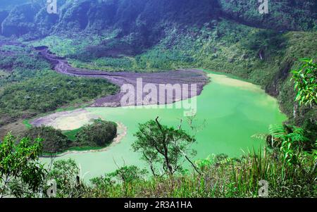 Bella vista del cratere verde sul Monte Galunggung, Tasikmalaya, Giava Occidentale, Indonesia Foto Stock