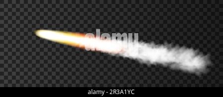 Fumo da lancio militare razzo. Pista di aeroplano o pista missilistica isolata su sfondo trasparente. Trama vettoriale di guerra realistica. Illustrazione Vettoriale