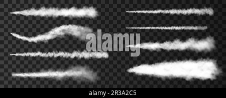 Fumo da lancio militare razzo. Pista di aeroplano o pista missilistica isolata su sfondo trasparente. Trama vettoriale di guerra realistica. Illustrazione Vettoriale