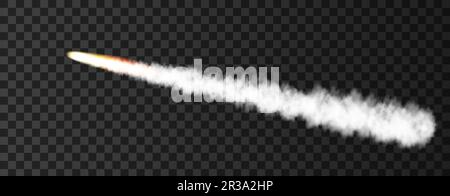 Fumo da lancio militare razzo. Pista di aeroplano o pista missilistica isolata su sfondo trasparente. Trama vettoriale di guerra realistica. Illustrazione Vettoriale