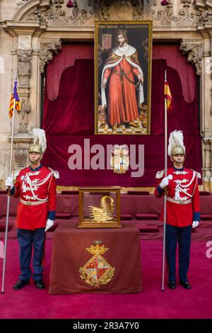 Guardia d'onore, Festa De l'Estandart, festa civico-religiosa nella conquista cristiana della città è commemorata dal re Jaume i il 31 dicembre 1229. Palma di Maiorca, Isole Baleari, Spagna, Europa. Foto Stock