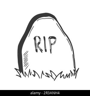 Halloween doodle tombstone. Tomba a icone disegnata a mano e divertente per decorazioni e adesivi di Halloween. Illustrazione Vettoriale