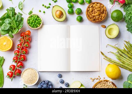 Ortaggi, frutta, lenticchie e mandorle Foto Stock