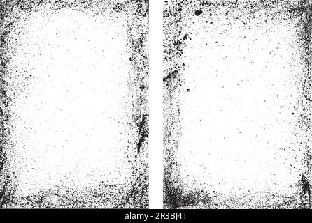 Set di cornici con trama a spruzzo. Sovrapposizione di polvere, sporcizia, particelle di rumore, granella. Bordi con struttura a spruzzo Illustrazione Vettoriale