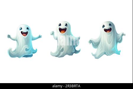 imposta l'illustrazione vettoriale del fantasma in un copripiumino bianco con occhi halloween concetto isolato su sfondo bianco Illustrazione Vettoriale