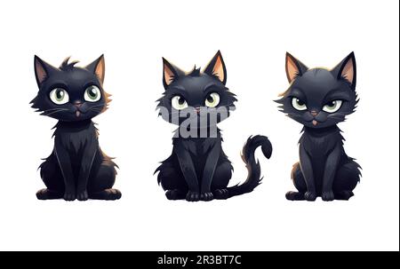 impostare l'illustrazione vettoriale del magico gatto nero halloween concetto isolato su sfondo bianco Illustrazione Vettoriale