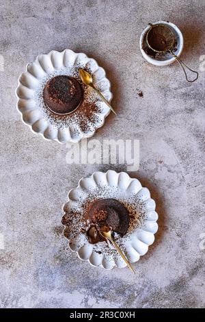 Torte di lava al cioccolato Foto Stock