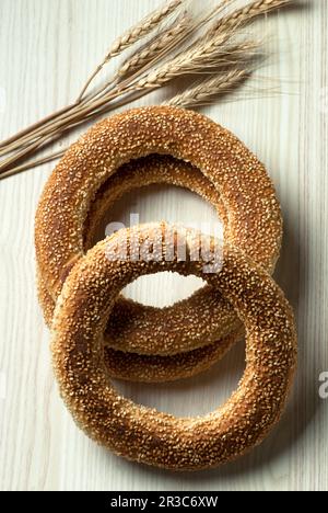 Koulouri greche (anelli di pane al sesamo) Foto Stock