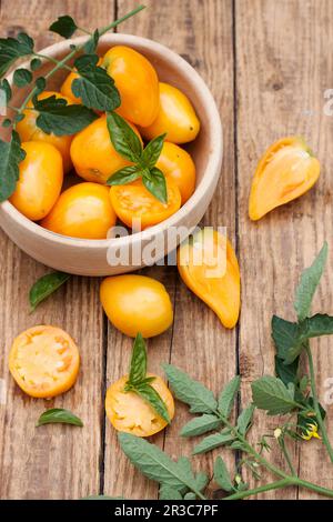 Pomodori rossi freschi con un naso allungato su una tavola Foto Stock