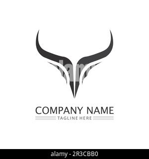 logo bull e badge con corno scudo icona Illustrazione Vettoriale
