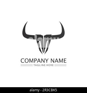 logo bull e badge con corno scudo icona Illustrazione Vettoriale