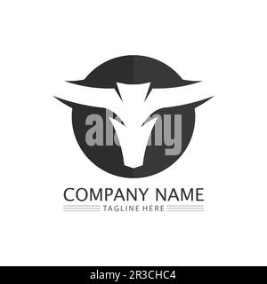 Logo astratto Shield bull, icona con logo HORN badge Illustrazione Vettoriale