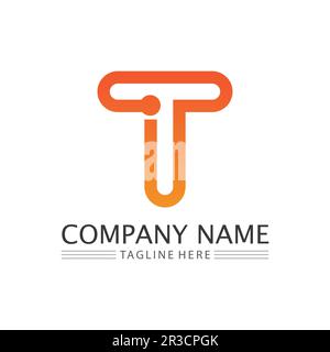 Immagine del logo lettera T e vettore grafico del design font T. Illustrazione Vettoriale