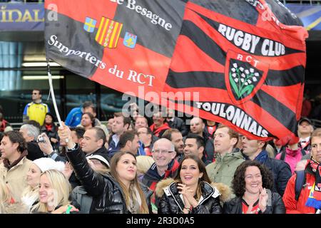 I fan di Tolone festeggiano dopo aver vinto la finale della Heineken Cup tra ASM Clermont Auvergne e RC Tolone allo stadio Aviva di Dublino sabato 18th Foto Stock