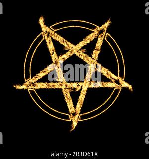 Bruciare fiamme effetto su un Pentagram simbolo Foto Stock