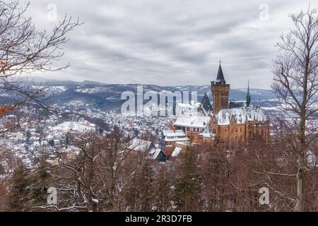 Vista dall'Agnesberg al castello di Wernigerode Foto Stock